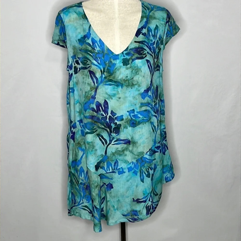 Soft Surroundings Watercolor Floral Rayon Tunic Top - Size XS